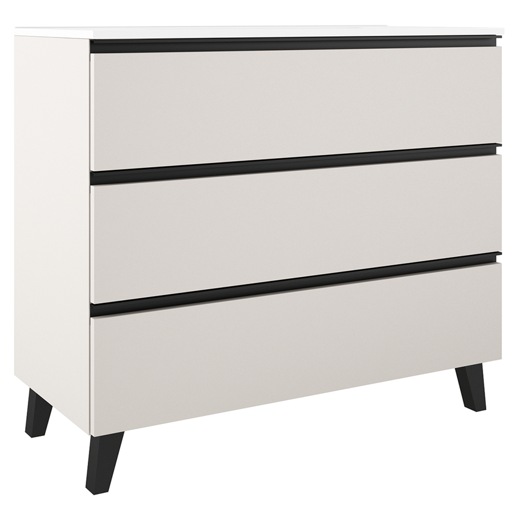 Tvättställsskåp Luna Beige 100 cm med Tre Lådor & Handfat Vit Blank