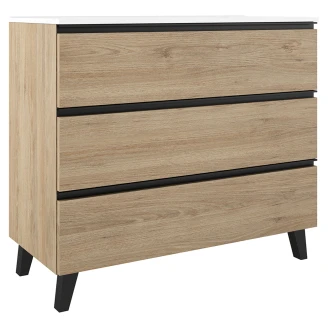 Tvättställsskåp <strong>Luna</strong>  Trä Ljus 100 cm med Tre Lådor & Handfat Vit Blank