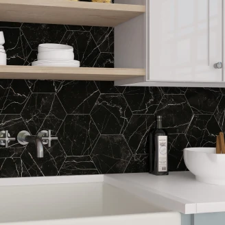 Marmor Hexagon Klinker <strong>Palazzo</strong>  Svart Matt 23x26 cm