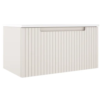 Tvättställsskåp <strong>Ribb</strong>  Beige Matt 80 cm med Handfat Vit Blank
