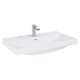 Tvättställsskåp Jardin Vit Blank 80 cm med Handfat Vit Blank & Handtagen Krom
