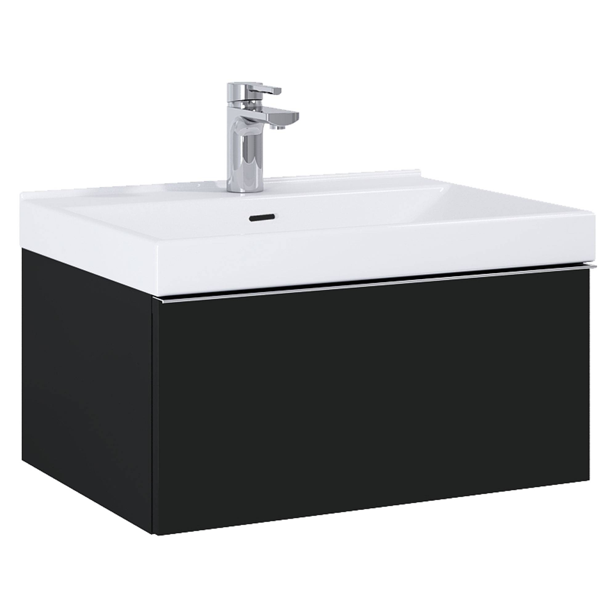 Tvättställsskåp Jardin Svart Matt 60 cm med Handfat Vit Blank & Handtagen Krom