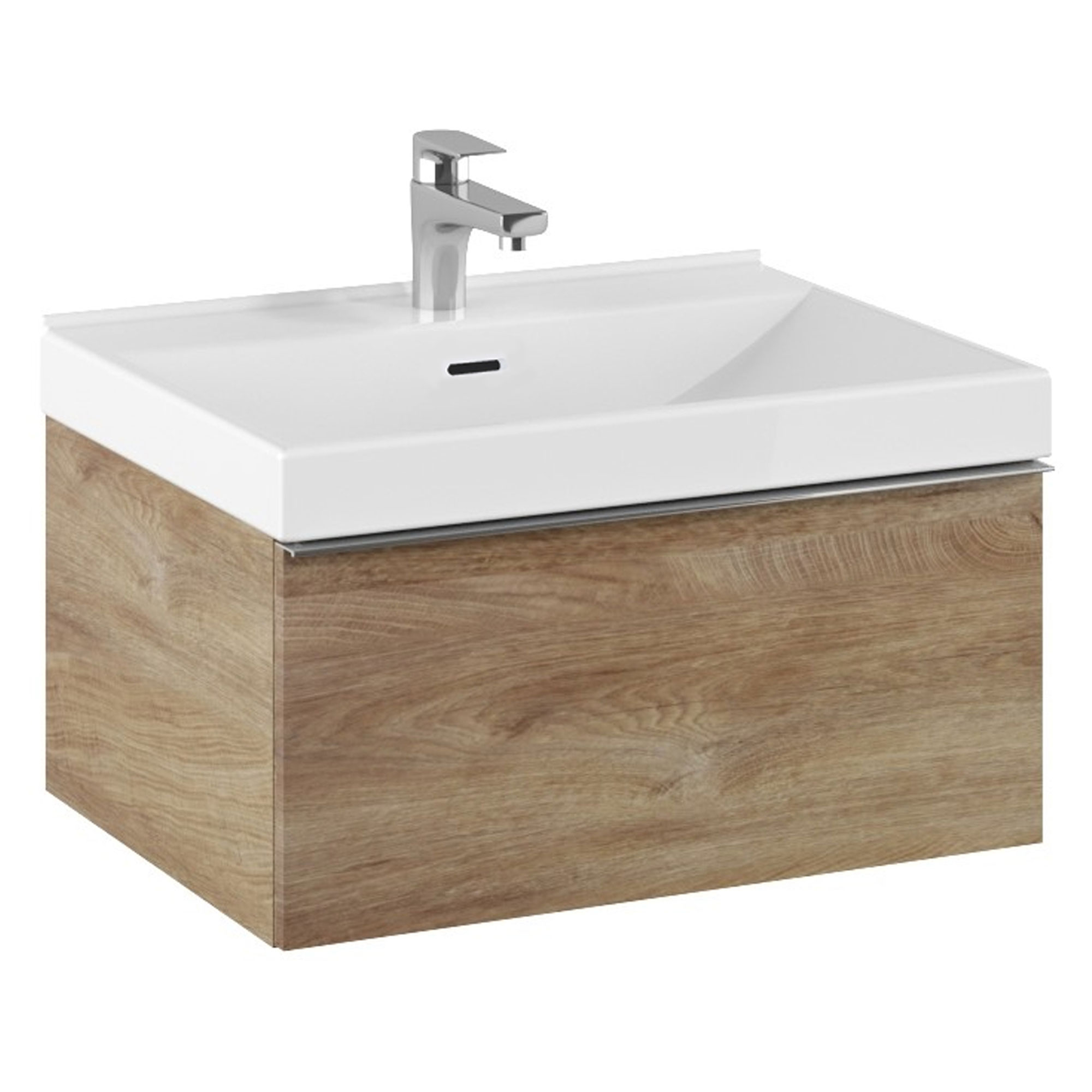 Tvättställsskåp Jardin Ek Trä Matt 60 cm med Handfat Vit Blank & Handtagen Krom