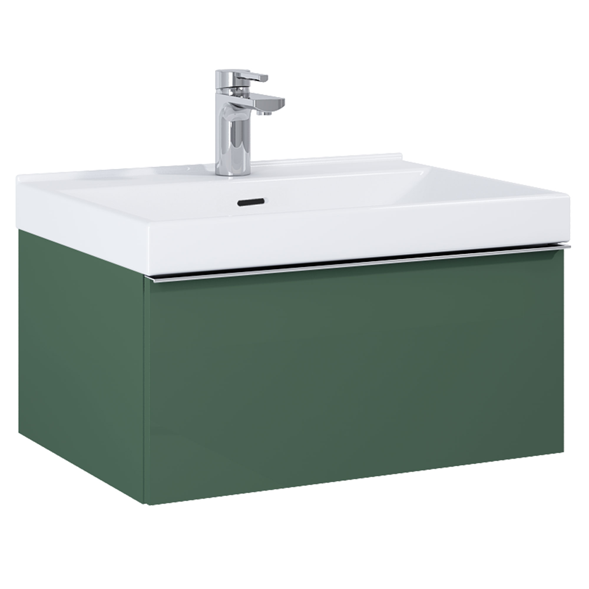 Tvättställsskåp Jardin Grön Matt 60 cm med Handfat Vit Blank & Handtagen Krom
