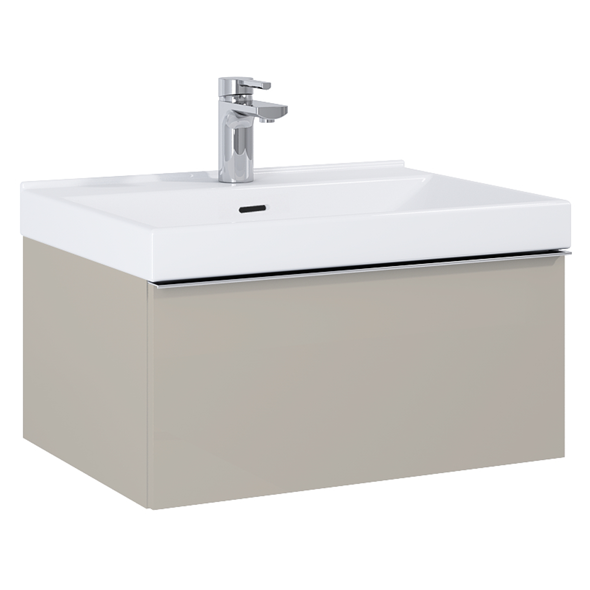 Tvättställsskåp Jardin Brun Matt 60 cm med Handfat Vit Blank & Handtagen Krom