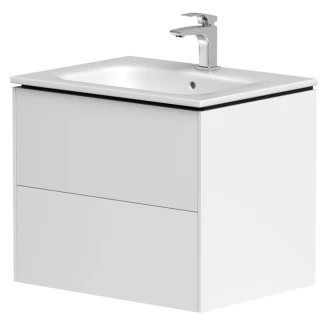 Tvättställsskåp Tryck-öppna <strong>Vårregn</strong>  Vit Matt 60 cm med Handfat Vit Blank
