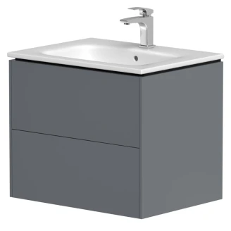 Tvättställsskåp Tryck-öppna <strong>Vårregn</strong>  Grå Matt 60 cm med Handfat Vit Blank