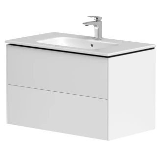 Tvättställsskåp Tryck-öppna <strong>Vårregn</strong>  Vit Matt 80 cm med Handfat Vit Blank