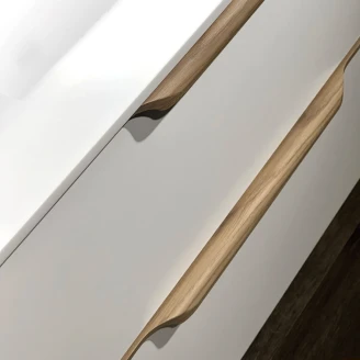 Tvättställsskåp Selina Vit Matt 60 cm & Handtagen Grå Ek med Handfat Vit