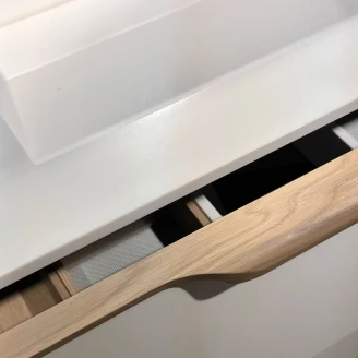 Dubbelt Tvättställsskåp Selina Vit Matt 120 cm & Handtagen Grå Ek med Handfat Vit