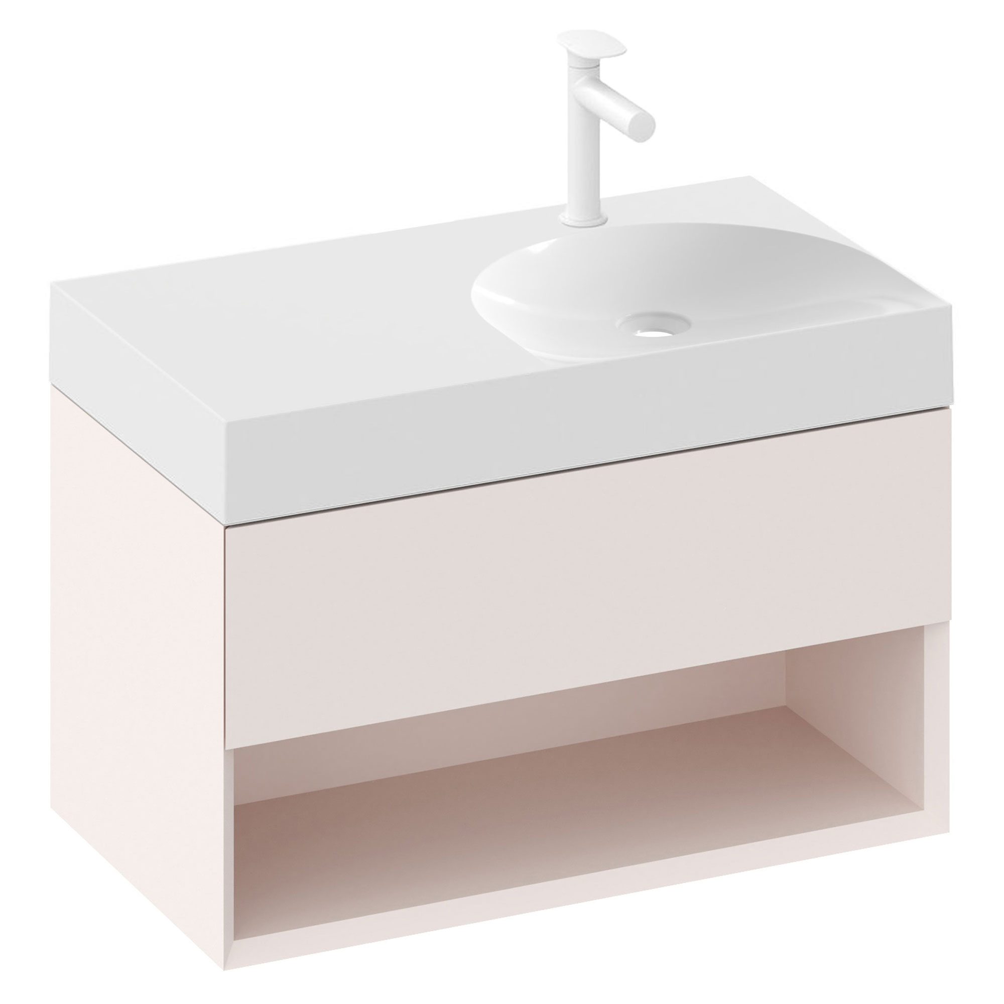 Ravak Tvättställsskåp Lite Rosa Matt 80 cm med Handfat S Vänster