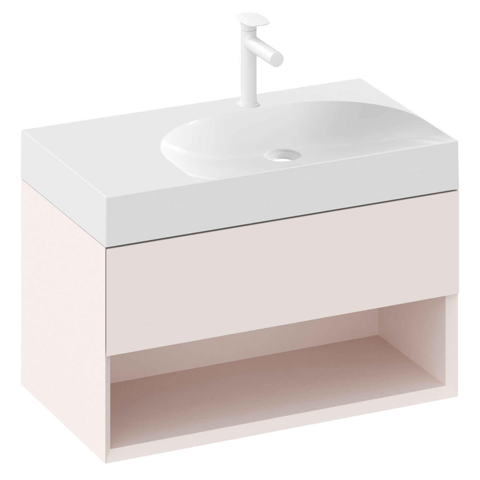 Ravak Tvättställsskåp Lite Rosa Matt 80 cm med Handfat M Vänster