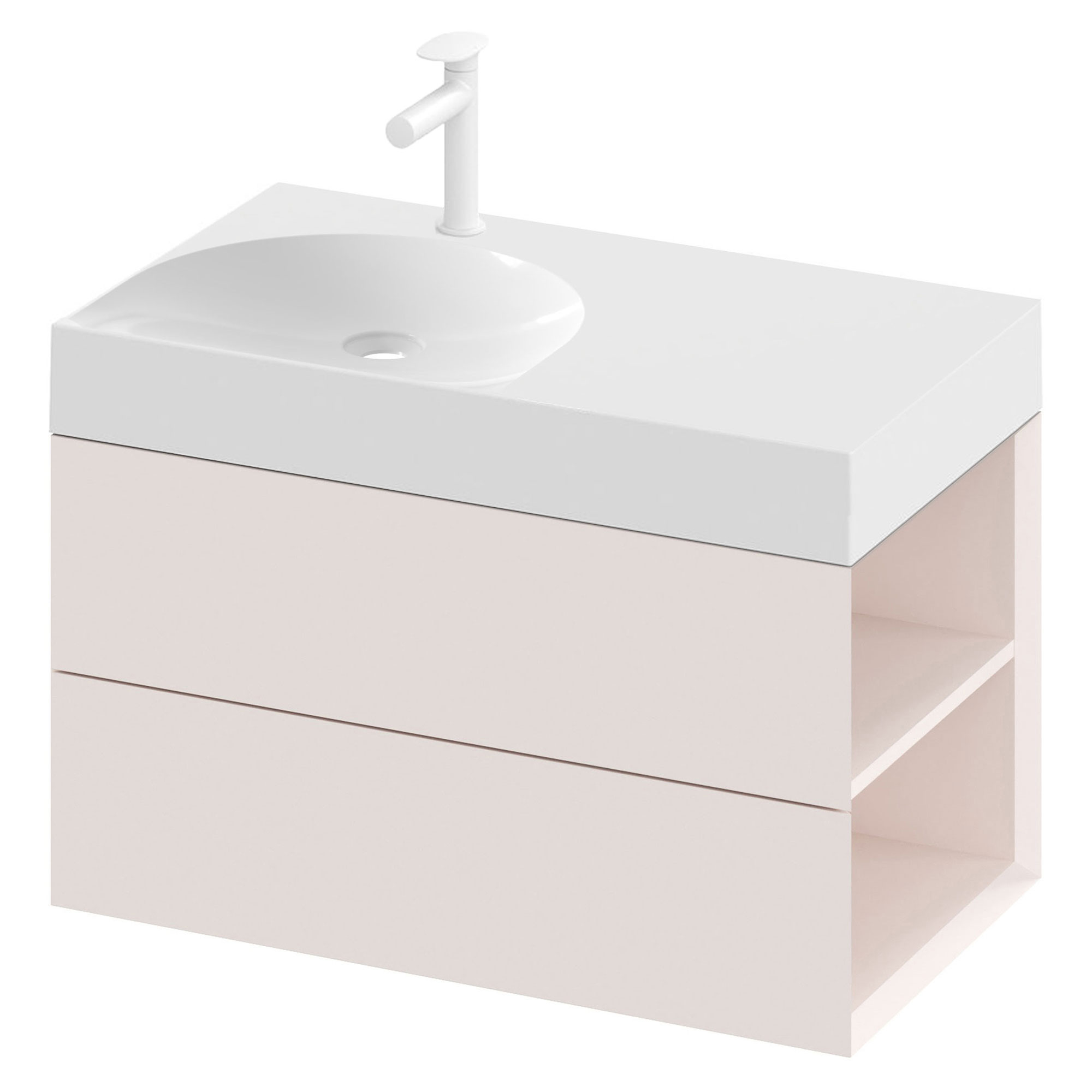 Ravak Tvättställsskåp Lite Rosa Matt med 2 Lådor 80 cm Höger & Handfat S