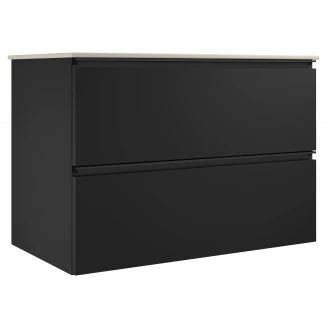 Tvättställsskåp Luna Svart 80 cm med Cosentino Bänkskiva Silestone Ljusbeige Polerad