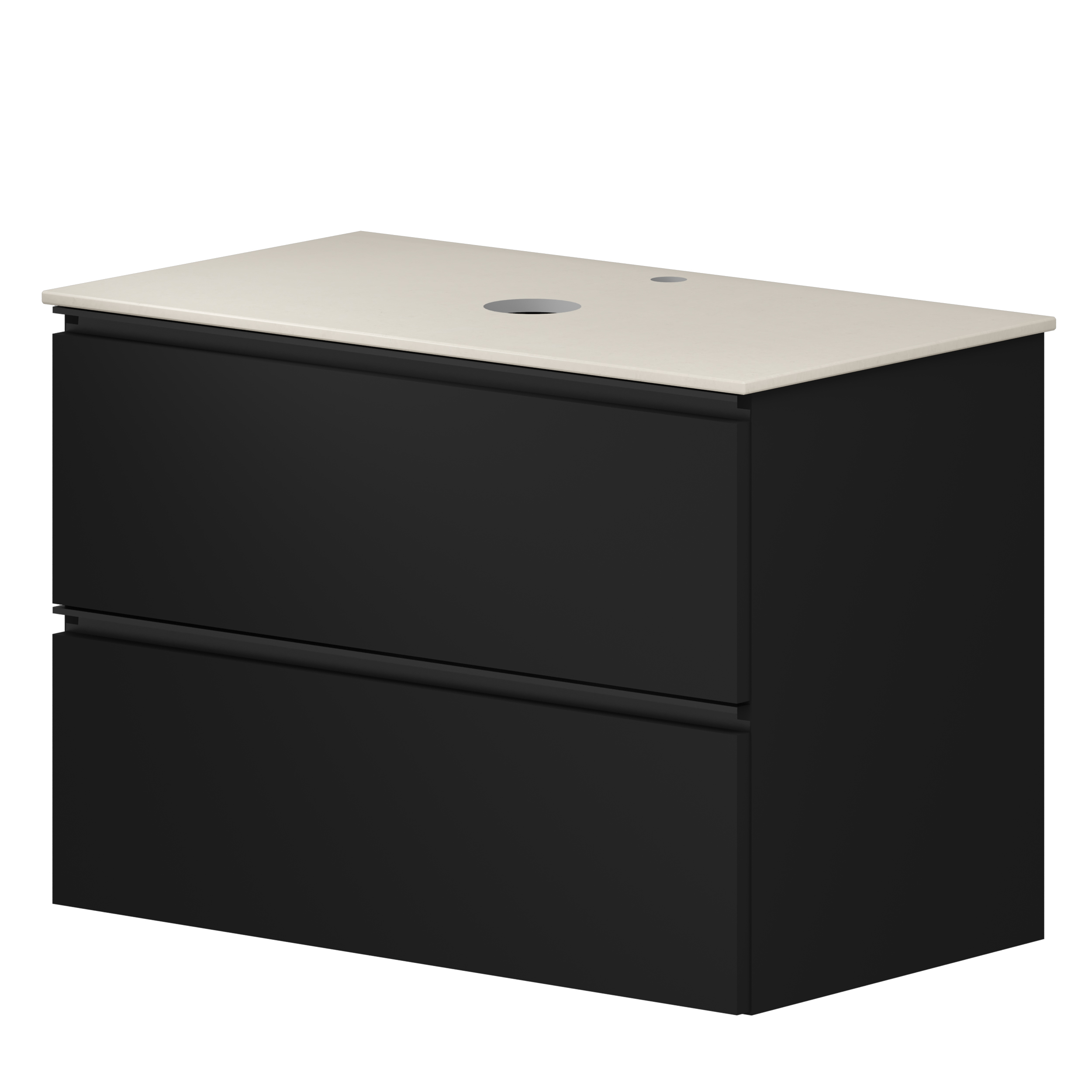 Tvättställsskåp Luna Svart 80 cm med Bänkskiva Silestone Ljusbeige Polerad