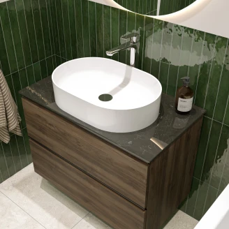 Tvättställsskåp Walnut Luna Trä 80 cm med Bänkskiva Silestone Brun Polerad
