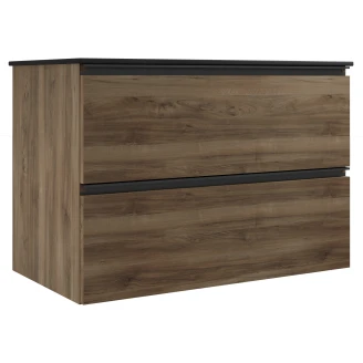 Tvättställsskåp Walnut Luna Trä 80 cm med Cosentino Bänkskiva Dekton Svart Matt