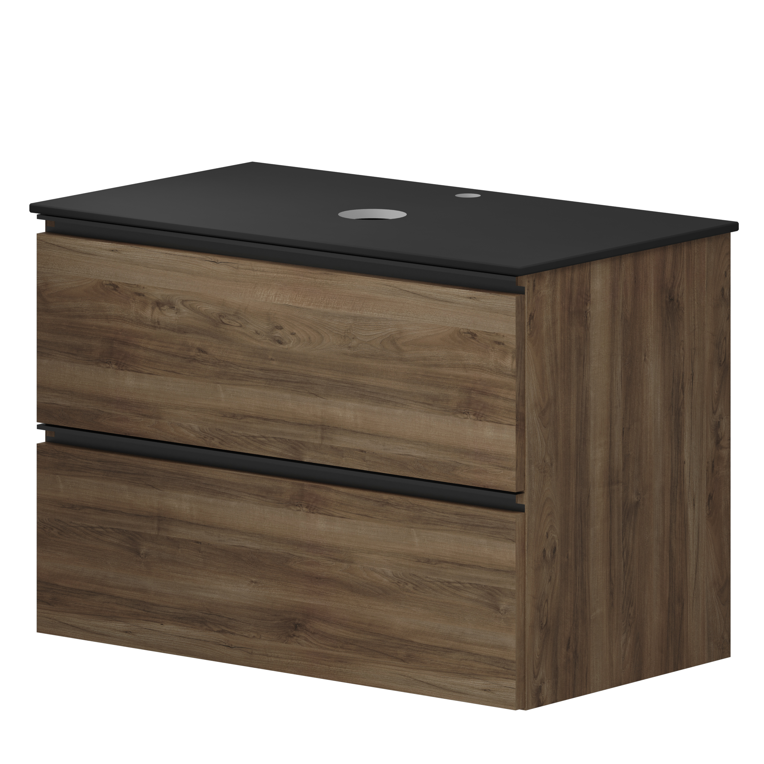 Tvättställsskåp Walnut Luna Trä 80 cm med Bänkskiva Dekton Svart Matt