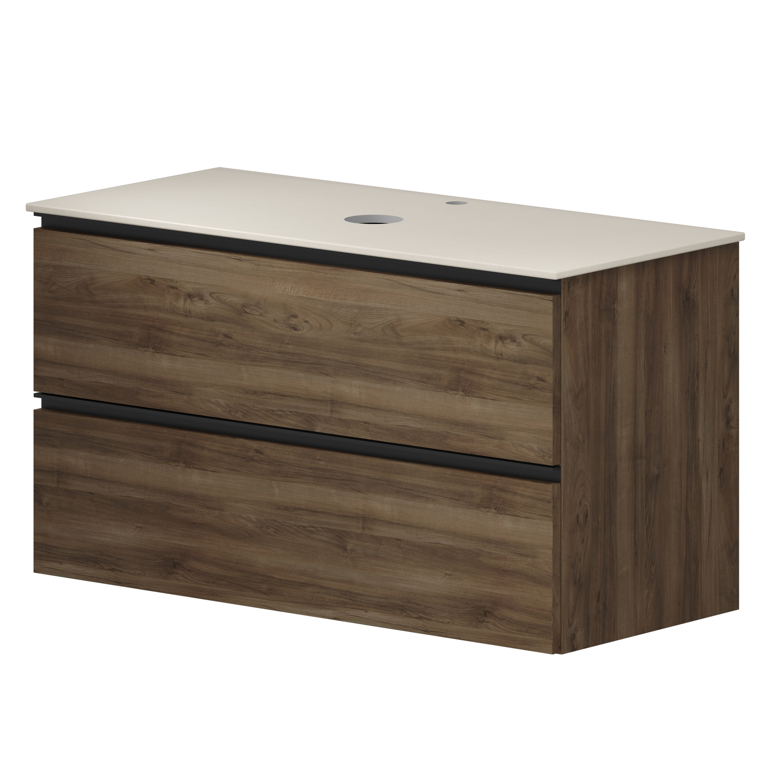 Tvättställsskåp Walnut Luna Trä 100 cm med Bänkskiva Silestone Ljusbeige Polerad