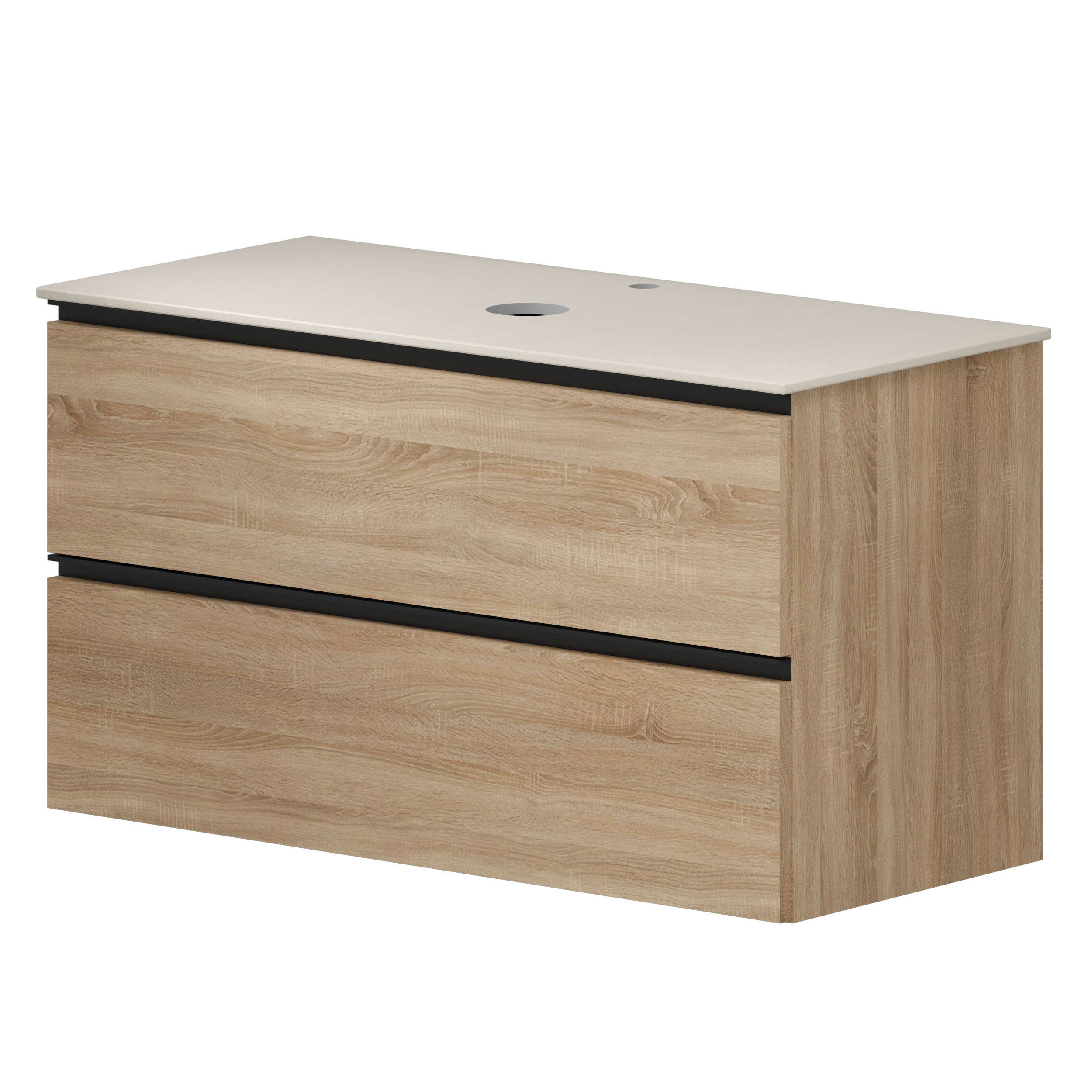 Tvättställsskåp Ek Luna Trä 100 cm med Bänkskiva Silestone Ljusbeige Polerad