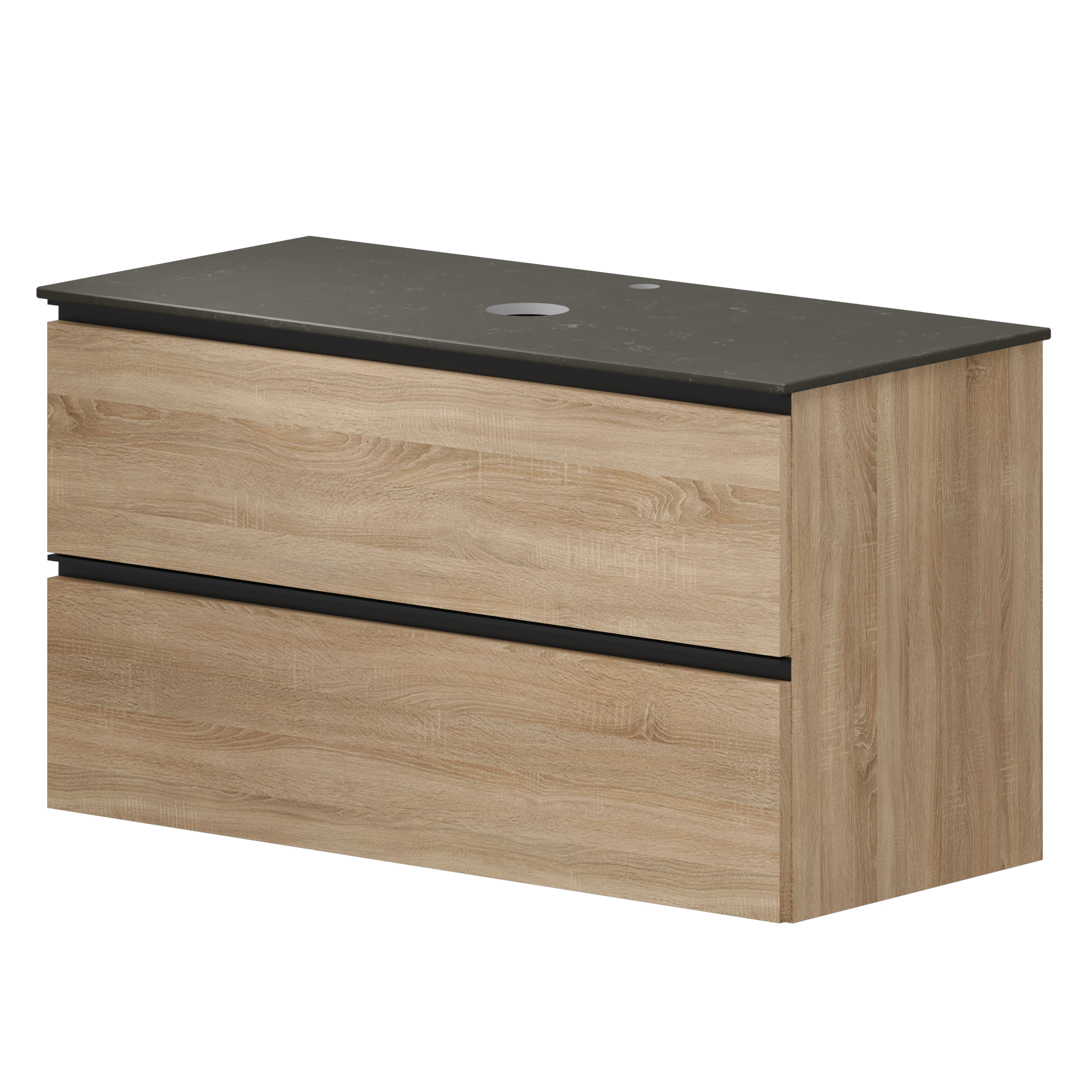 Tvättställsskåp Ek Luna Trä 100 cm med Bänkskiva Silestone Brun Polerad