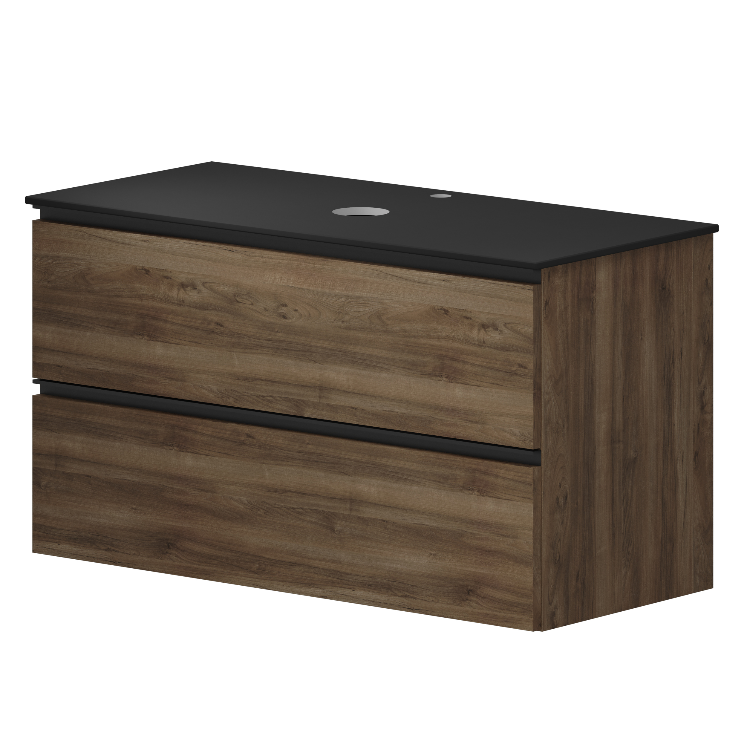 Tvättställsskåp Walnut Luna Trä 100 cm med Bänkskiva Dekton Svart Matt