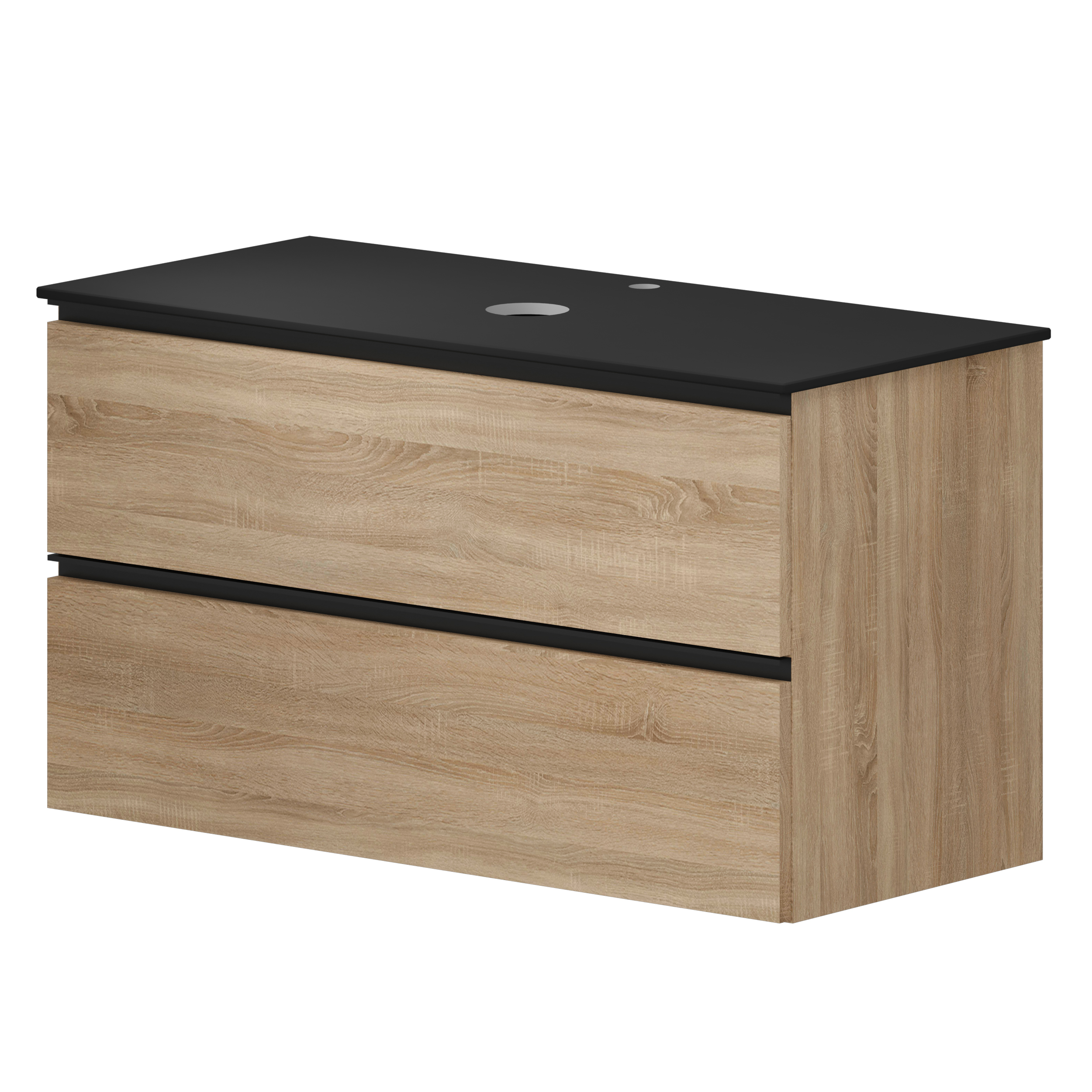 Tvättställsskåp Ek Luna Trä 100 cm med Bänkskiva Dekton Svart Matt