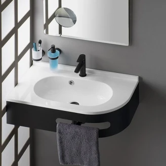 Tvättställ <strong>Treo</strong>  Vit Blank 75x45 cm med Konsol & Handdukshållare Vänster