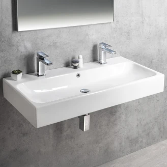 Tvättställ <strong>Savero</strong>  Vit Blank 101x47 cm Tvåhåls