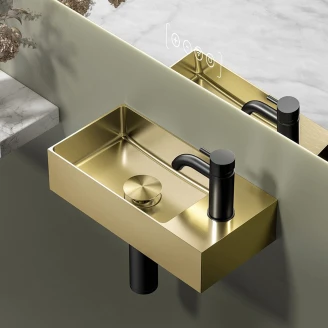 Tvättställ <strong>Elysian</strong>  Smidesmetall 37x18 cm Guld Matt med Bottenventil