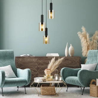 Hängande Lampa Lunessa Trio Cirkel Bärnsten, Svart Blank