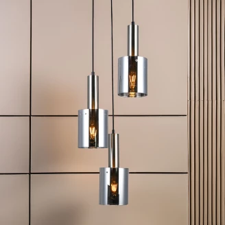 Hängande Lampa <strong>Lunessa</strong>  Trio Cirkel Rök, Silver Blank