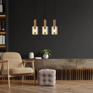 Hängande Lampa Lunessa Trio Bärnsten, Mässing Blank
