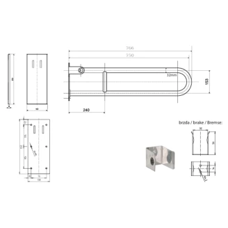 Fällbart Stödhandtag <strong>Steda</strong>  75 cm Dubbel Krom Blank