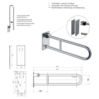 Avtagbart Fällbart Stödhandtag <strong>Steda</strong>  81 cm Dubbel Krom Matt
