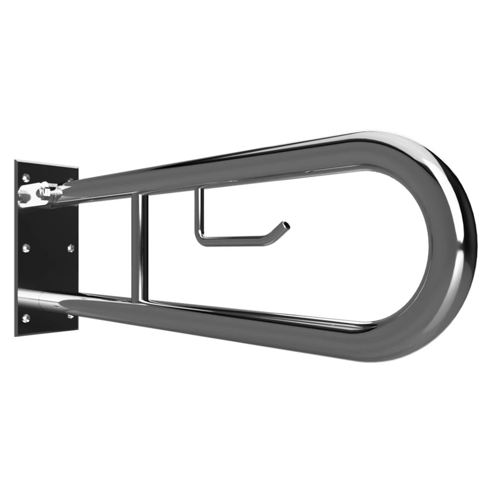 Fällbart Stödhandtag med Toalettpappershållare Handikappanpassad Help 60 cm Dubbel Krom Blank Utan Kåpa
