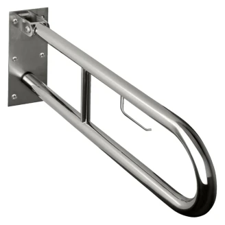 Fällbart Stödhandtag med Toalettpappershållare Handikappanpassad <strong>Steda</strong>  60 cm Dubbel Krom Matt Utan Kåpa