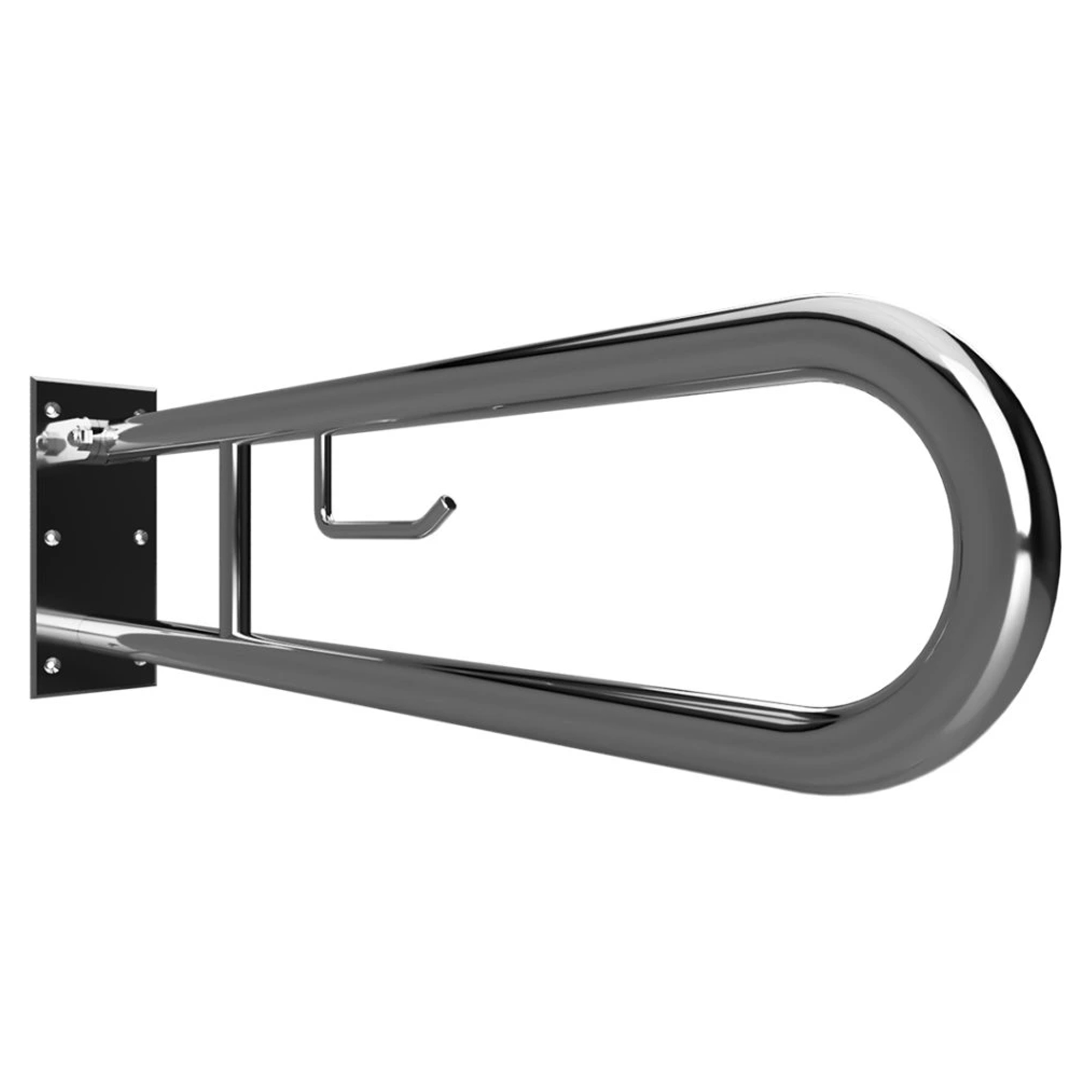Fällbart Stödhandtag med Toalettpappershållare Handikappanpassad Help 81 cm Dubbel Krom Blank Utan Kåpa