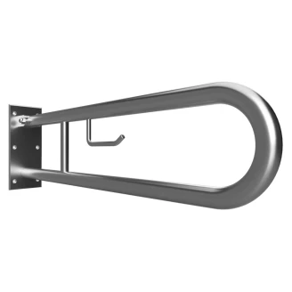 Fällbart Stödhandtag med Toalettpappershållare Handikappanpassad <strong>Steda</strong>  90 cm Dubbel Krom Matt Utan Kåpa