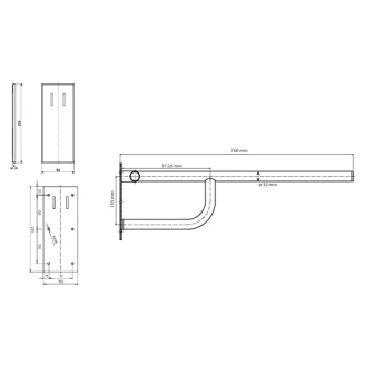 Fällbart Stödhandtag <strong>Steda</strong>  76 cm Krom Blank