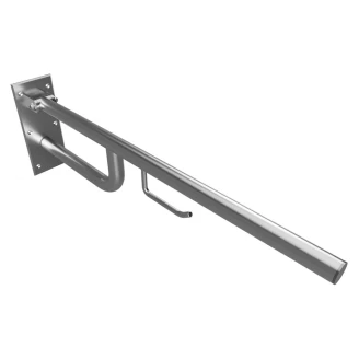 Fällbart Stödhandtag med Toalettpappershållare Handikappanpassad <strong>Help</strong>  76 cm Krom Matt Utan Kåpa