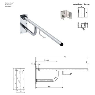 Fällbart Stödhandtag med Toalettpappershållare <strong>Steda</strong>  76 cm Vit Matt