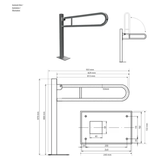 Fällbart Stödhandtag Golvmonterad <strong>Steda</strong>  81 cm Krom Blank
