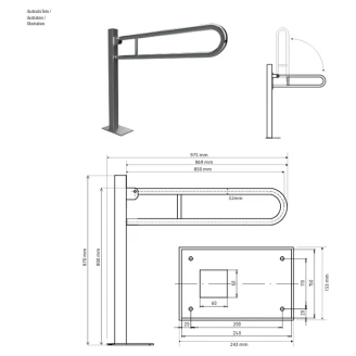 Fällbart Stödhandtag Golvmonterad <strong>Steda</strong>  85 cm Krom Blank