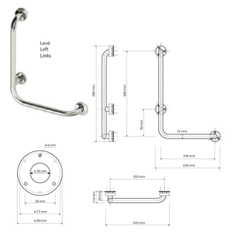 Stödhandtag <strong>Steda</strong>  68 cm Krom Blank Vänster
