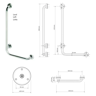 Stödhandtag <strong>Steda</strong>  89 cm Vit Matt Vänster