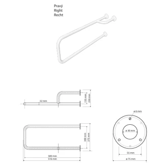 Stödhandtag <strong>Steda</strong>  50 cm Vit Matt Utan Kåpa Höger