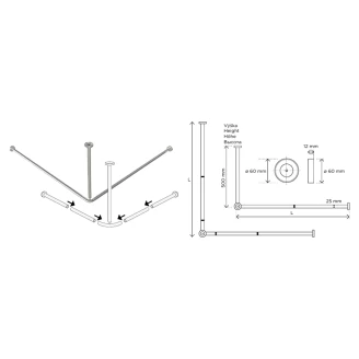 Hörn Duschdraperistång <strong>Steda</strong>  140 cm Krom Blank
