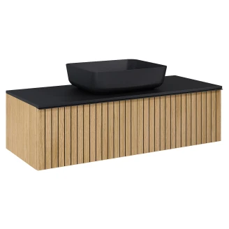 Tvättställsskåp <strong>Haiku</strong>  Ek Trä 120 cm med Handtagen Svart & Bänkskiva Svart