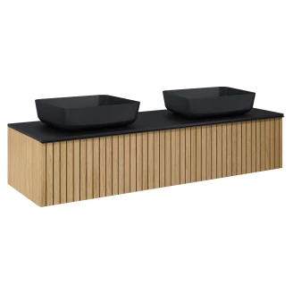 Tvättställsskåp <strong>Haiku</strong>  Ek Trä 160 cm med Handtagen Svart & Bänkskiva Svart